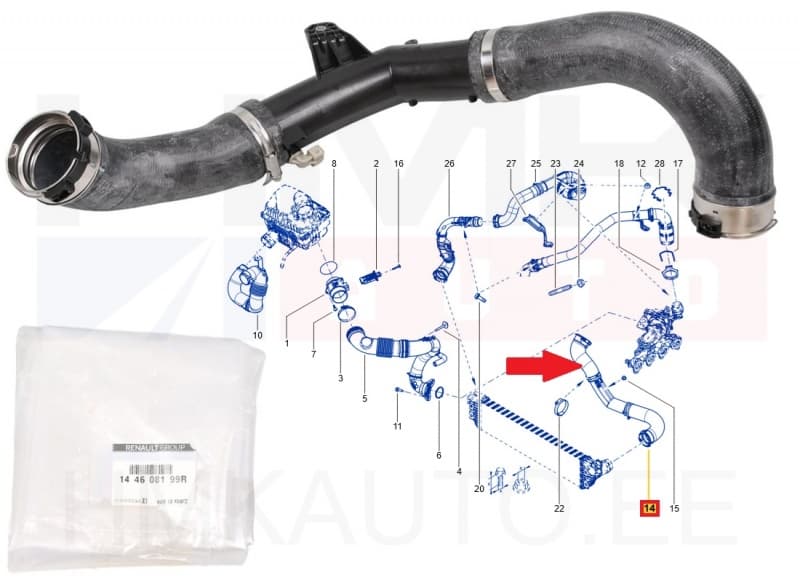 Turbo õhutoru OEM Renault Master 2,3dCi BiTurbo 132kW 2019-  (M9T-716,726)