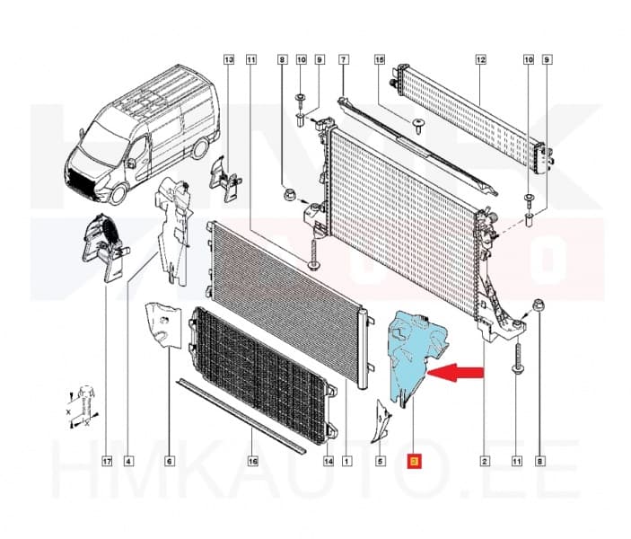 Jahutusradiaatori tuulesuunaja ülemine vasak OEM Renault Master 2019-