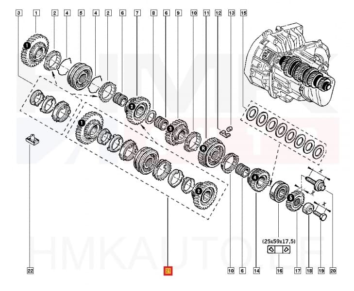 Sünkronisaatori komplekt koos hammasratastega (1-2 käik) OEM Renault JR5