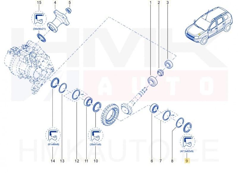 Veovõlli tihend vasak OEM Renault