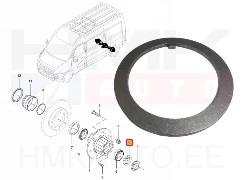 Tagarattalaagri stopperseib OEM Renault Master III  (RWD top.ratas)