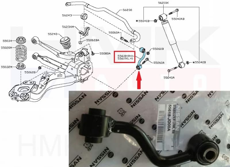 Stabilisaatori otsavarras tagumine parem OEM Renault Koleos, Nissan Qashqai