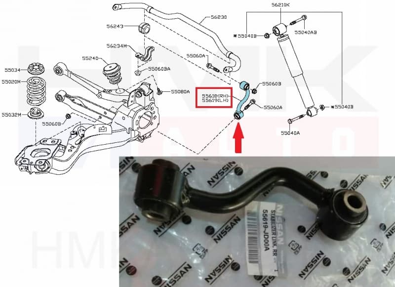 Stabilisaatori otsavarras tagumine vasak OEM Renault Koleos, Nissan Qashqai