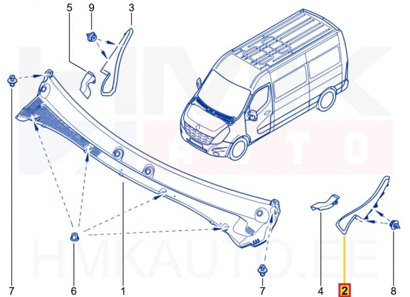 Esiklaasi aluse õhuresti ots vasak OEM Renault Master 2019-