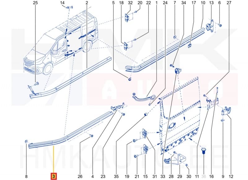 Liugukse juhtsiin vasak alumine OEM Renault Trafic II,III / Opel Vivaro I,II / Nissan Primastar,NV300
