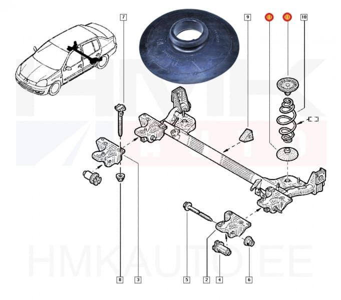 Keerdvedru padi, tagumine OEM Clio II