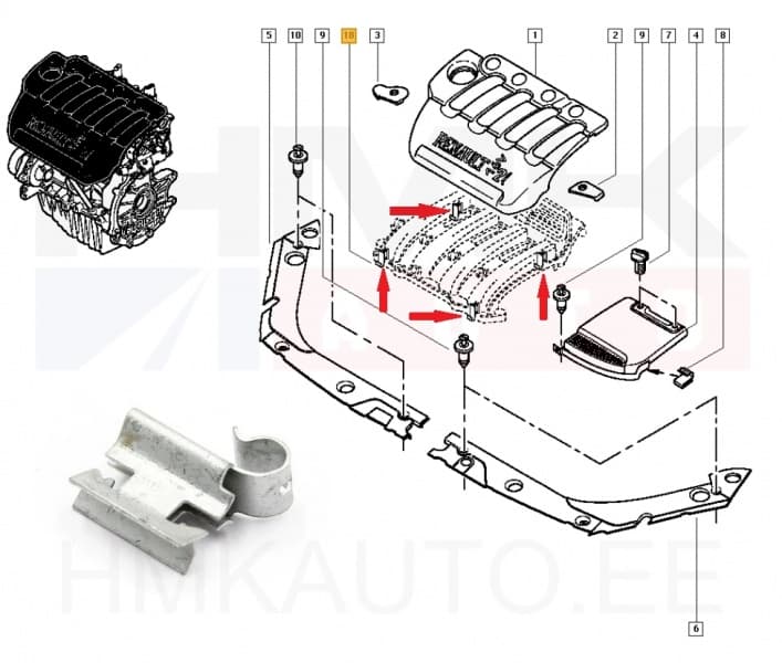 Mootorikatte kinnitusklamber OEM Renault 1,8-2,0