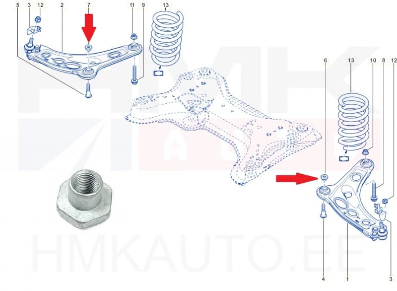Esisilla õõtshoova mutter, eesmine OEM Renault Trafic 2001-