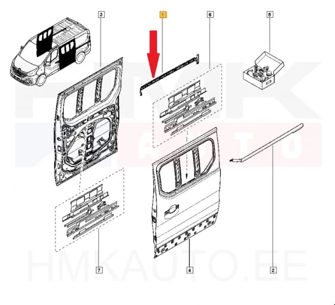 Liugukse juhtsiini kate parem OEM Renault Trafic/Opel Vivaro 2014-  LWB