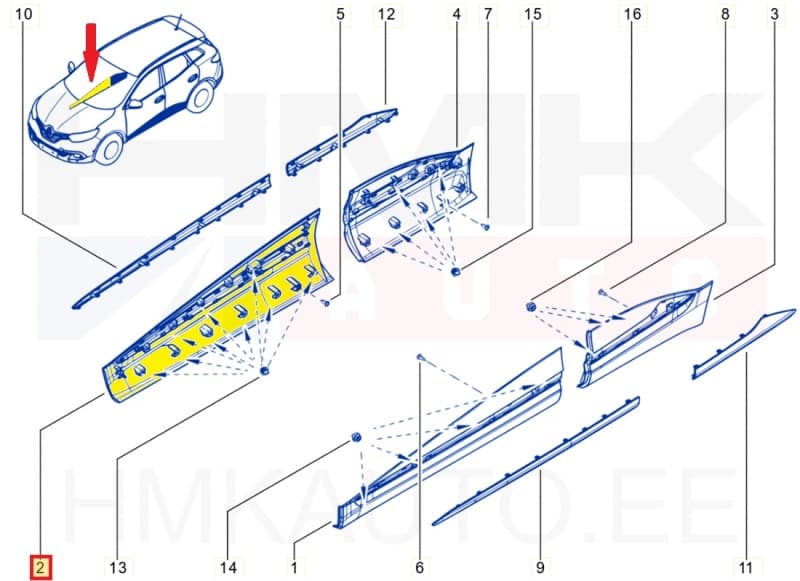 Esiukse liist parem OEM Renault Kadjar 2015-