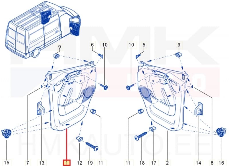 Uksepolster esiuksele vasak OEM Renault Master III 2019- (must)