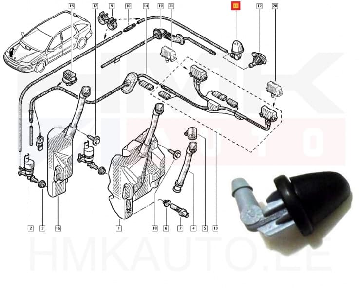 Klaasipesuri pihusti tagum. OEM Renault Laguna II luukpära