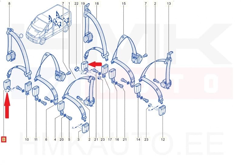 Turvavöö vastus välimine 2- ja 3-s istmerida OEM Renault Trafic 2001-