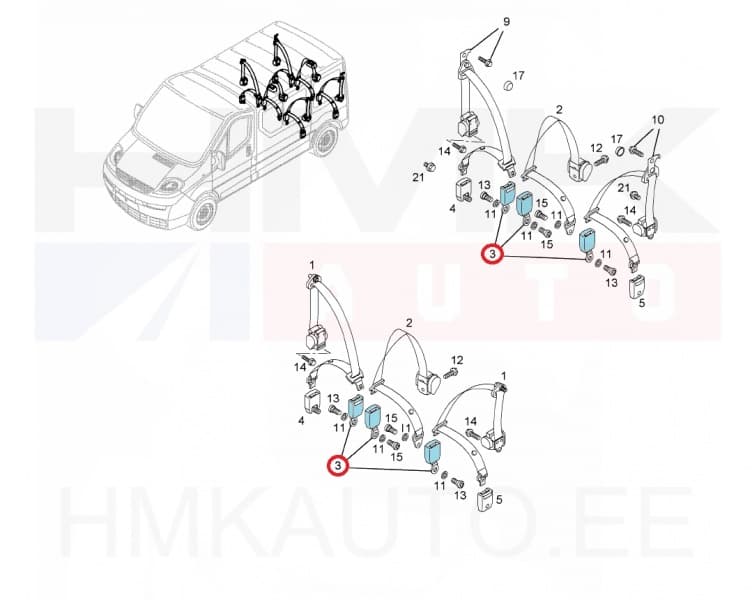 Turvavöö vastus sisemine 2- ja 3-s istmerida OEM Renault Trafic 2001-