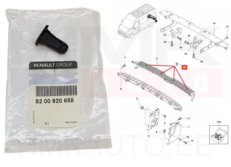 Tagastange/astmelaua tüübel OEM Renault Master