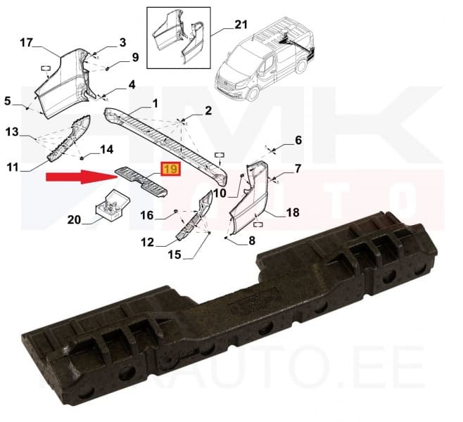 Tagastange löögileevendi OEM Trafic/Vivaro/NV300/Talento 2010-