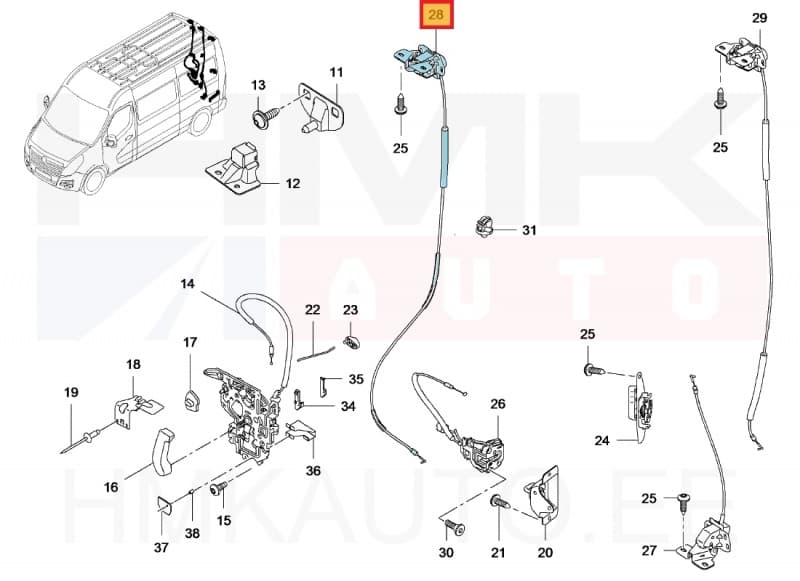 Ukselukusti tagauksele, ülemine parem(koos vastusega) OEM Renault Master 2010-  H2,H3
