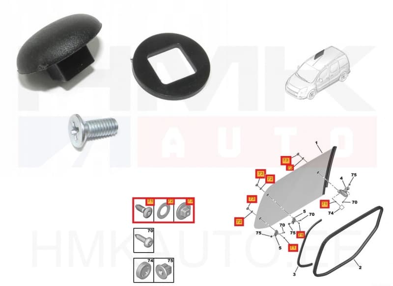 Küljeklaasi kinnituse komplekt Partner/Berlingo 08-