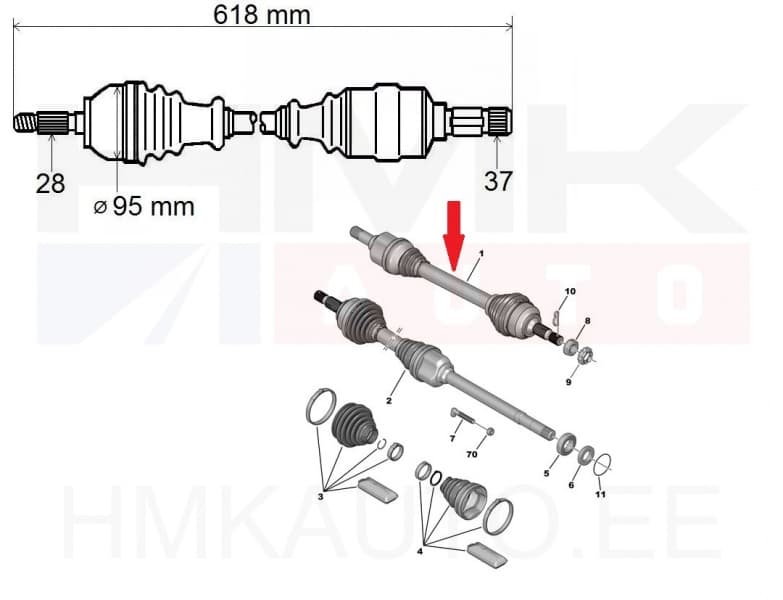 Veovõll komplektne vasak Citroen C5 / Peugeot 407