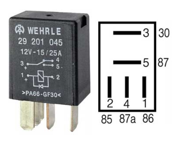 Relee 12V 10/25A Citroen/Peugeot (5 klemmi)