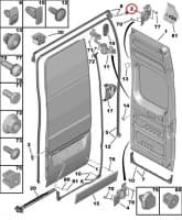 Tagaukse hing ülemine vasak OEM Jumper/Boxer/Ducato 2006- (180° avanevad uksed)