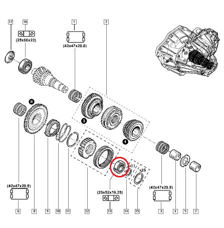 **Käigukasti laager 25x52x16,25  Renault PF6