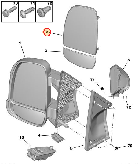 Peegliklaas vasak ülemine soojendusega OEM Jumper/Boxer/Ducato 2006-