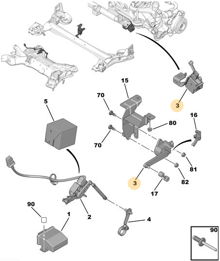 Kõrgusandur tagasillale parem OEM Citroen C5/Peugeot 508