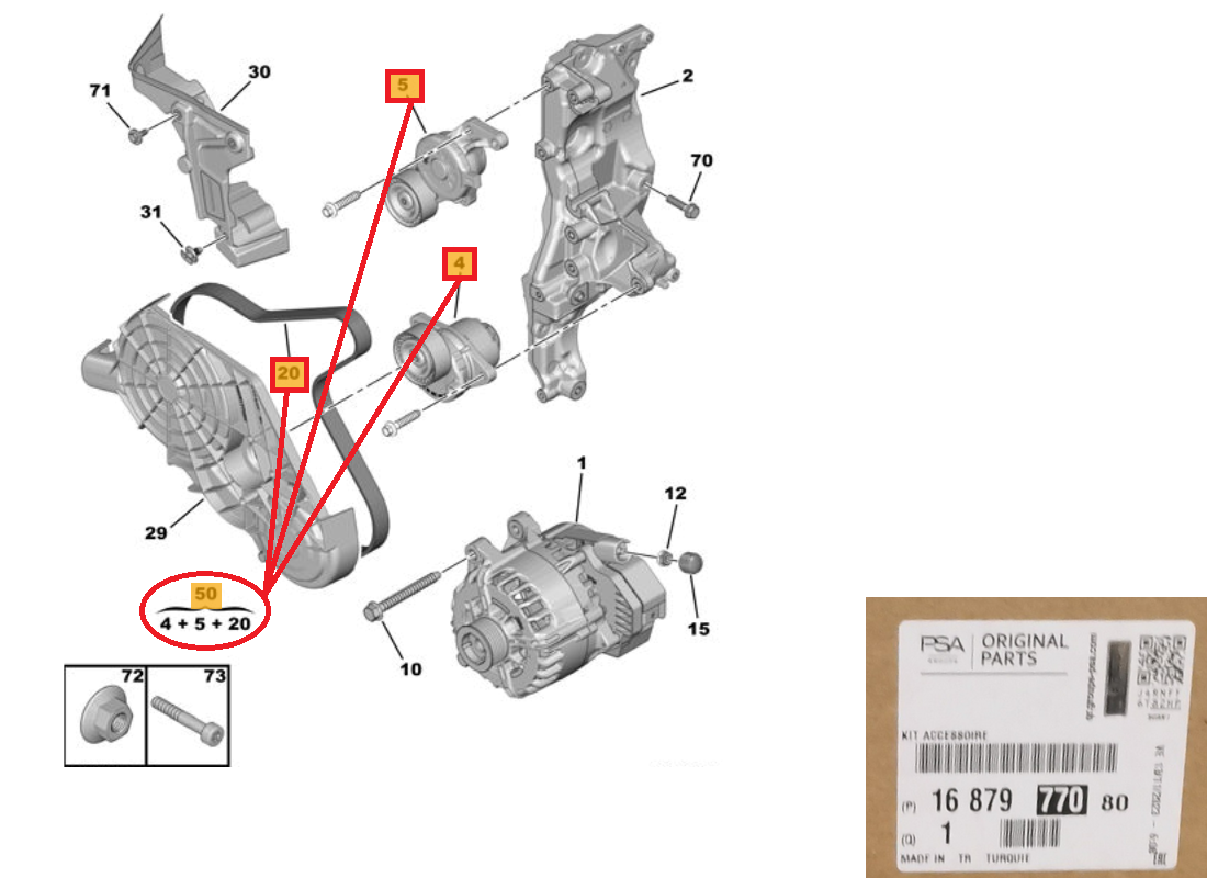 Mitmikkiilrihma komplekt OEM Citroen / Peugeot 2,0BlueHDI