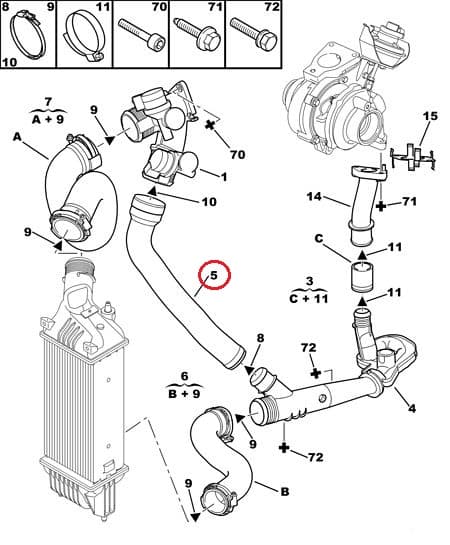 Turbo õhuvoolik OEM Citroen C5, Peugeot 407/508 2,0HDI