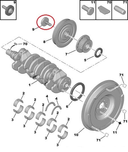 Väntvõlli rihmaratta kinnituspolt OEM PSA M12x1,50-L50