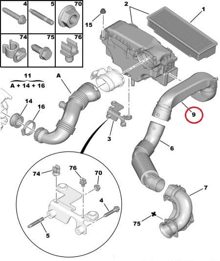 Õhufiltri toru OEM Citroen/Peugeot 1,6HDI