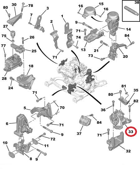 Mootoripadi vasak Citroen C5/Peugeot 407, 508