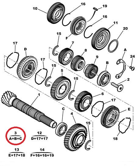 Käigukasti abivõlli laagrite komplekt OEM Jumper/Boxer/Ducato 2006- BVM6 MLGUC14