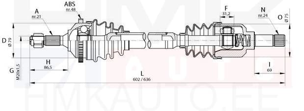 Veovõll komplektne vasak Peugeot 206 1,9D