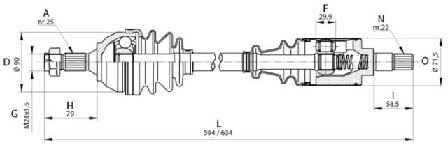Veovõll komplektne vasak Partner/Berlingo 1,1-1,4