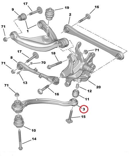 Tagasilla pikivarras vasak OEM Citroen/Peugeot