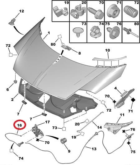 Kapoti tuuleluku tross koos hoovaga OEM Citroen C5/C6/C8, Peugeot 407/807