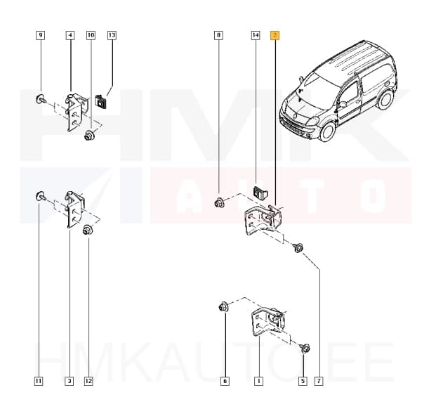 Esiukse hing ülemine vasak OEM Renault Kangoo 2008-
