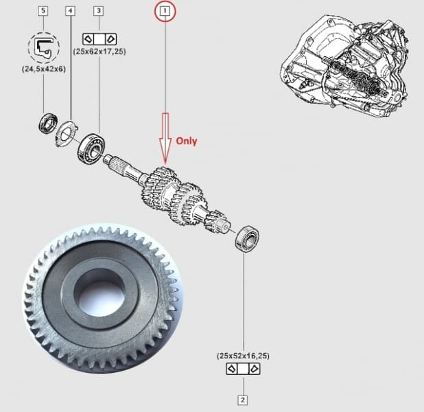 6-käigu hammasratas peavõllile 47H Ø35mm Renault PF6 k.kast 28/47