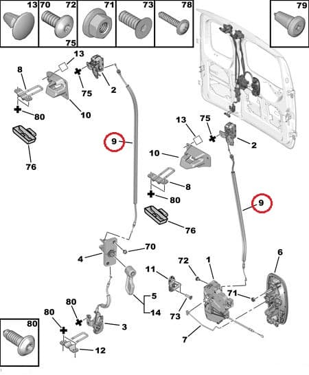 Ukselukusti tross tagauksele ülemine parem OEM Citroen Nemo/Peugeot Bipper