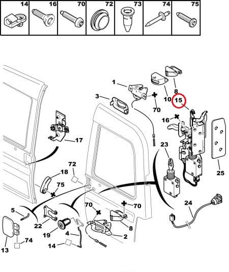 Tagaukse lukumehhanism parem OEM Citroen Berlingo/Peugeot Partner -08 (kesklukuga)