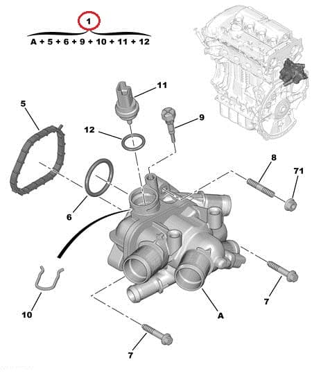 Termostaat korpusega OEM Citroen/Peugeot 1,6 16V EP6/EP6DT/EP6CDT mootorid