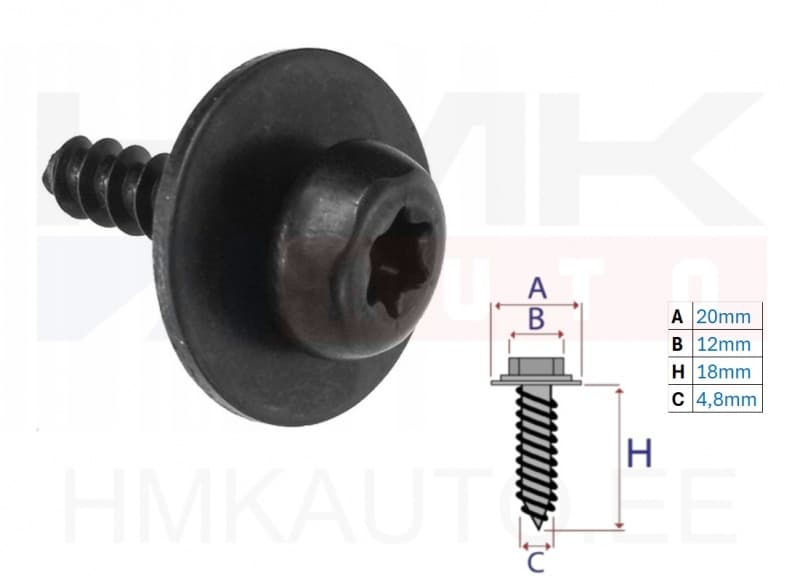 Põhjakaitse kruvi seibiga 4,8x20mm