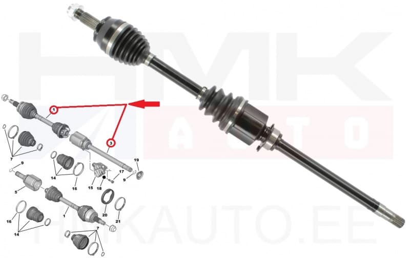 Veovõll komplektne parem Nemo/Bipper 1,3HDI 2010-