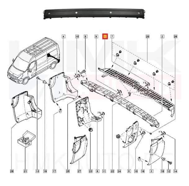 Tagastange keskosa Renault Master 2010- (parkimisabi andurite avadega)