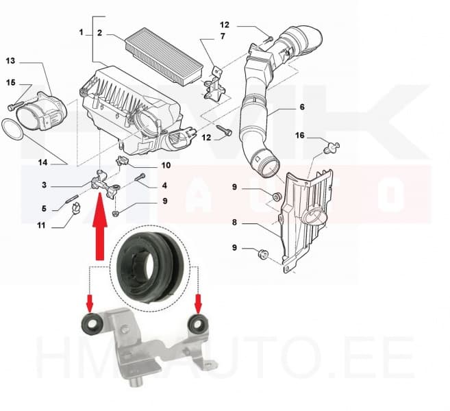 Õhufiltri korpuse kinnituspuks Citroen/Peugeot/Fiat 1,6HDI