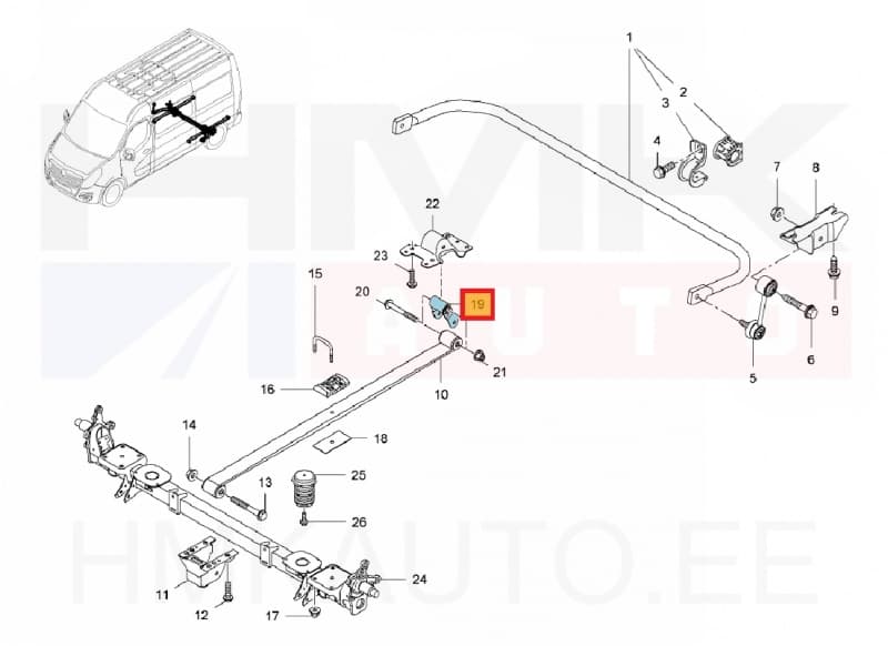 Lehtvedru tagumine kinnitus(kiige) Renault Master 2010- FWD