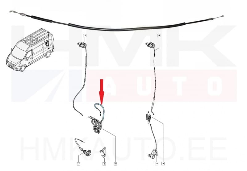 Ukselukusti tross tagauksele, keskmine parem Renault Master 2010-