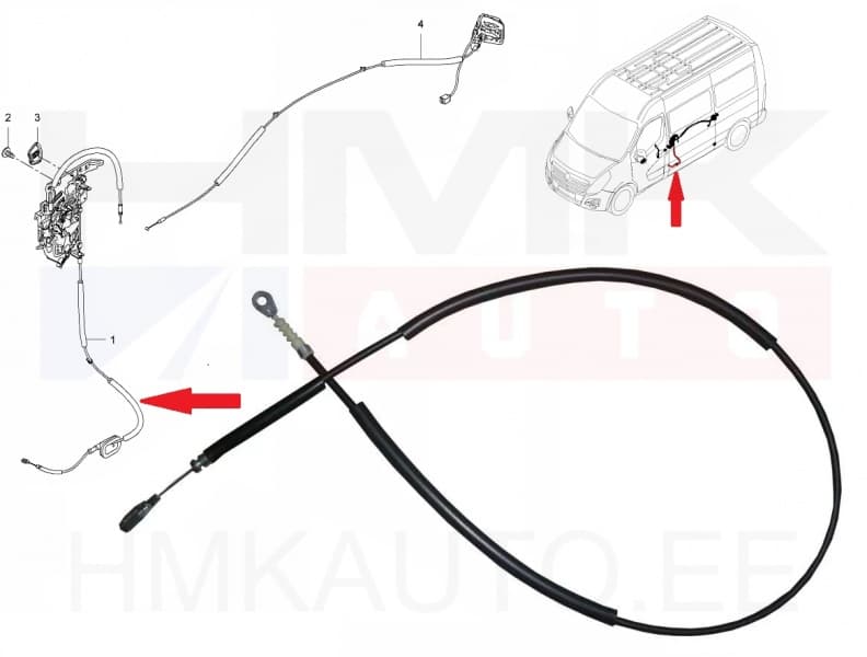 Ukselukusti tross liuguksele alumine parem Renault Master 2010-
